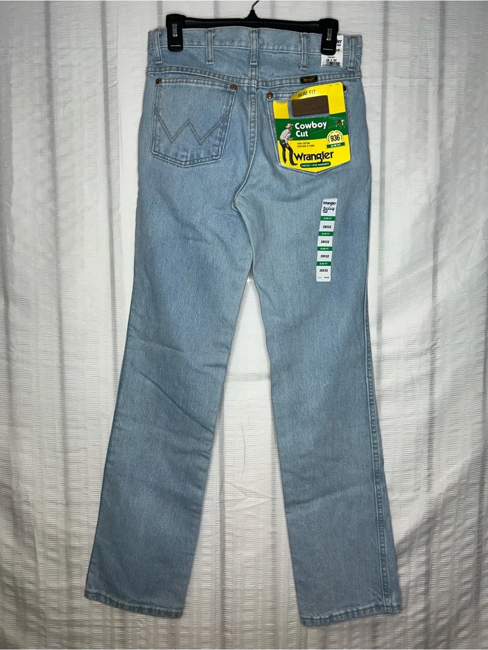 Wrangler 936 Cowboy Cut Slim Fit Jeans Men's 100% Cotton Light Wash Size 29x32